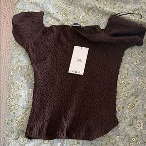 Zara Chocolate Brown Textured Top NWT